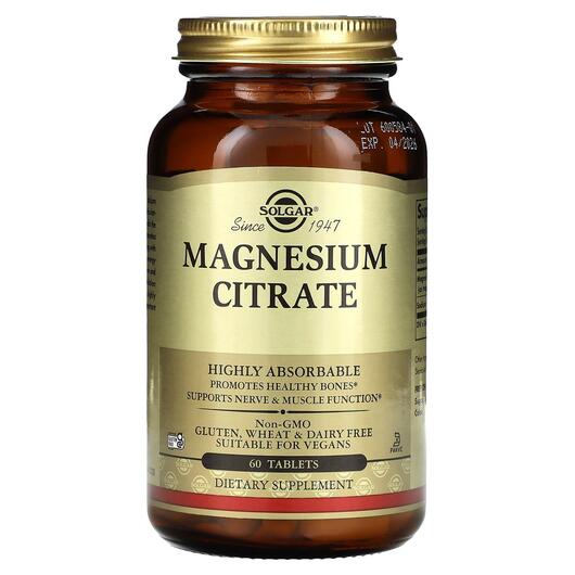 Основне фото товара Solgar, Magnesium Citrate 420 mg, Магній, 60 таблеток