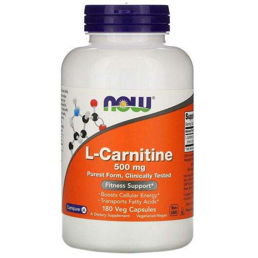 Основне фото товара Now, L-Carnitine 500 mg, L-Карнитин 500 мг, 180 капсул