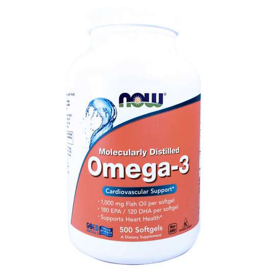 Основне фото товара Now, Omega-3 Molecularly Distilled, Омега-3, 500 капсул