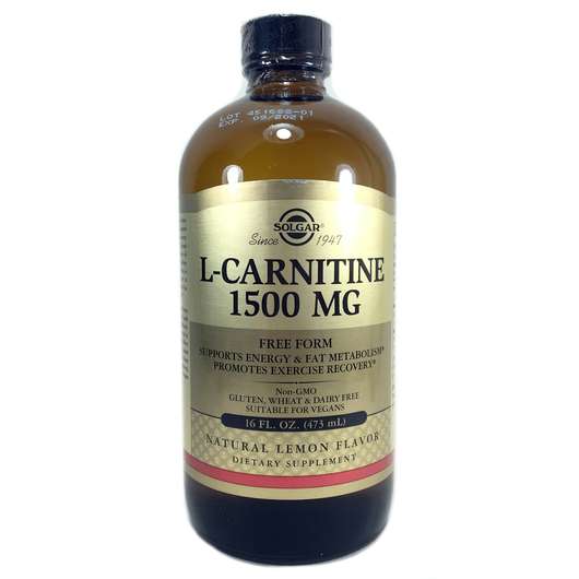 Основне фото товара Solgar, L-Carnitine 1500 mg, L-Карнітин Лимон 1500 мг, 473 мл