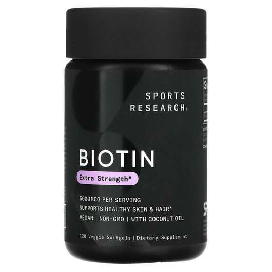Основне фото товара Sports Research, Biotin with Coconut Oil 5000 mcg, Вітамін B7 ...