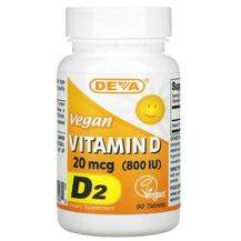 Deva, Веганский Витамин D2, Vegan Vitamin D2 20 mcg 800 IU, 90...