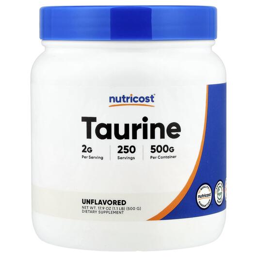 Основне фото товара Nutricost, Taurine Unflavored, L-Таурин, 500 г