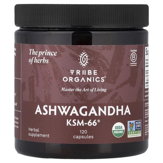Основне фото товара Tribe Organics, Ashwagandha KSM-66, Ашваганда, 120 капсул
