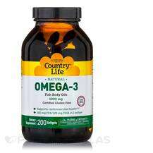 Country Life, Omega-3 1000 mg Fish Oil, Омега ЕПК ДГК, 200 капсул