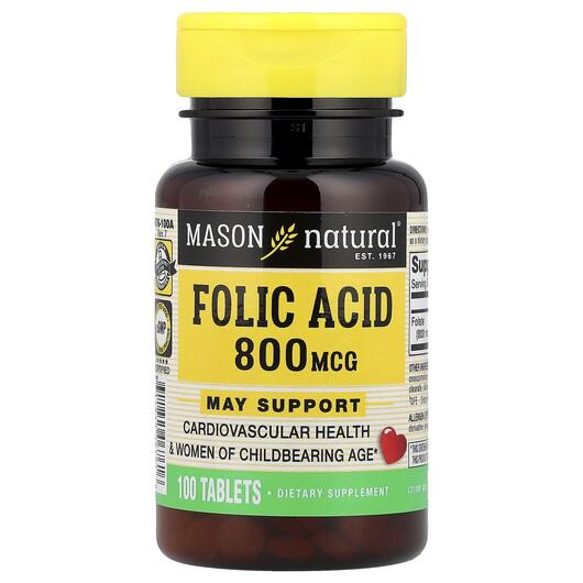 Основне фото товара Folic Acid 800 mcg, Вітамін B9 Фолієва кислота, 100 таблеток