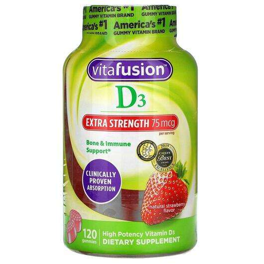 Extra Strength D3 Bone & Immune Support Natural Strawberry Flavor 3000 IU, Зміцнення кісток, 120 таблеток