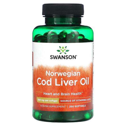 Основне фото товара Swanson, Norwegian Cod Liver Oil 350 mg, Олія з печінки тріски...