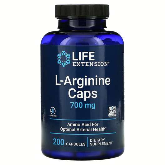 Основне фото товара Life Extension, L-Arginine Caps 700 mg, L-Аргінін 700 мг, 200 ...