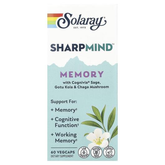 Основное фото товара Solaray, Поддержка мозга, Sharpmind Memory, 60 Vegcaps