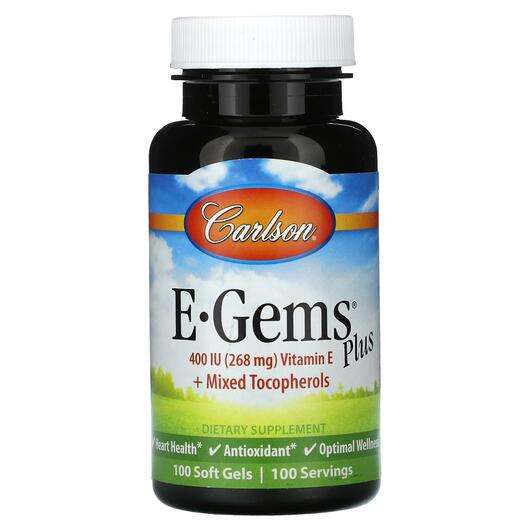 Основное фото товара Carlson, Витамин E Токоферолы, E-Gems Plus 400 IU 268 mg, 100 ...