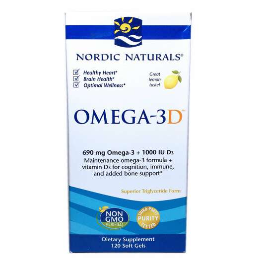 Основне фото товара Nordic Naturals, Omega-3D, Омега 3 Лемона 1000 мг, 120 капсул