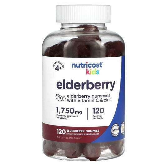 Основне фото товара Nutricost, Kids Elderberry Ages 4+ 1750 mg, Чорна Бузина, 120 ...
