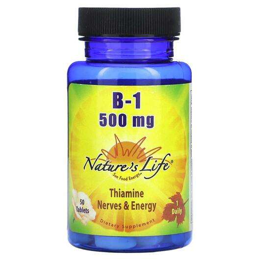 Основне фото товара Natures Life, B-1 500 mg, Вітамін B1 Тіамін, 50 таблеток