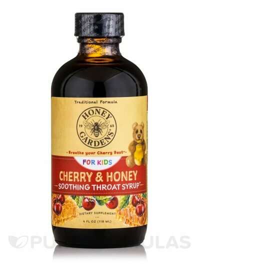 Основное фото товара Honey Gardens, Мед, Kids Cherry & Honey Soothing Throat Sy...