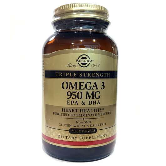 Основное фото товара Solgar, Omega 3 950 мг EPA и DHA, Omega 3 950 mg EPA & DHA...