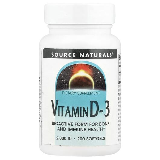 Основне фото товара Source Naturals, Vitamin D-3 2000 IU, Вітамін D, 200 капсул