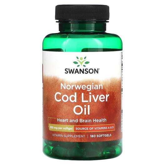 Основне фото товара Swanson, Norwegian Cod Liver Oil 350 mg, Олія з печінки тріски...