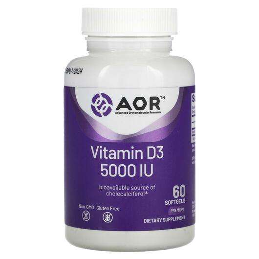 Основное фото товара AOR, Витамин D, Vitamin D3 5000 IU, 60 капсул