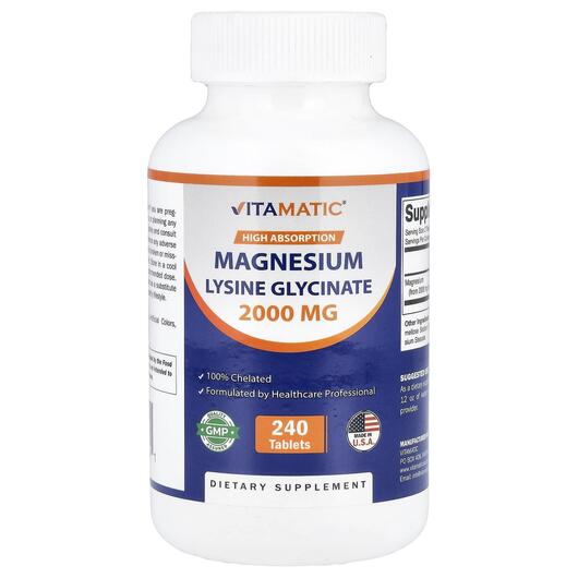 Основне фото товара Vitamatic, Magnesium Lysine Glycinate, Магній, 240 таблеток