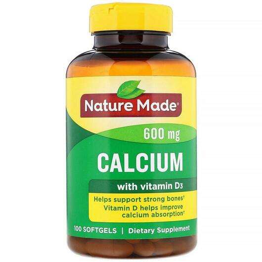 Основне фото товара Nature Made, Calcium with Vitamin D3 600 mg, Вітамін D3, 100 к...