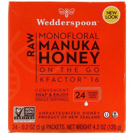 Raw Monofloral Manuka Honey KFactor 16 24 Packs 0, Манука Мед, 5 g Each