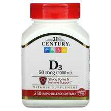 21st Century, Vitamin D3 50 mcg, Вітамін D3 2000 МО, 250 капсул