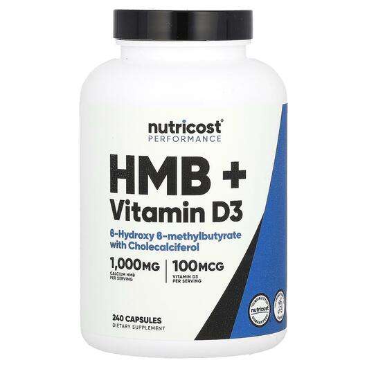 Основне фото товара Nutricost, Performance HMB + Vitamin D3, Гідроксиметилбутират,...