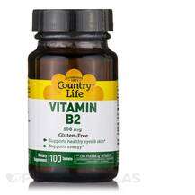 Country Life, Vitamin B2 100 mg, Вітамін В2 Рибофлавін, 100 та...