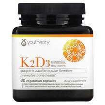 Youtheory, K2D3 Essential Daily Vitamins, Вітаміни D3 K2, 60 к...