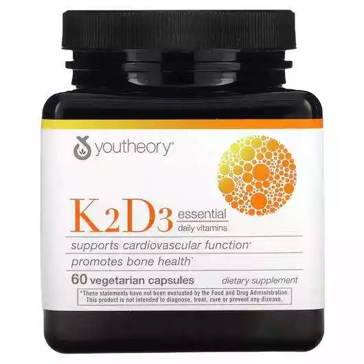 Основне фото товара Youtheory, K2D3 Essential Daily Vitamins, Вітаміни D3 K2, 60 к...