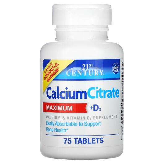 Основне фото товара 21st Century, Calcium Citrate Maximum + D3, Кальцій, 75 таблеток