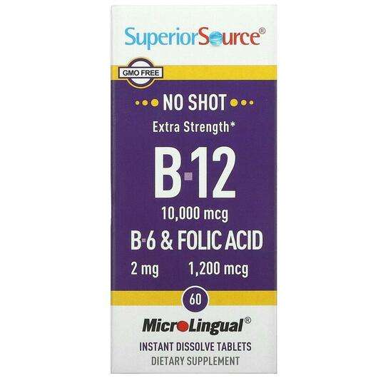 Extra Strength B-12 B-6 & Folic Acid 10000 mcg / 1, Фолієва кислота, 60 таблеток