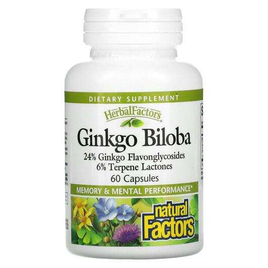 Основне фото товара Natural Factors, Ginkgo Biloba 60, Гінкго білоба, 60 капсул