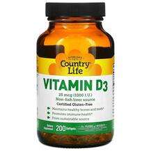 Country Life, Витамин D3 1000 МЕ, Vitamin D3 1000 IU 200, 200 ...