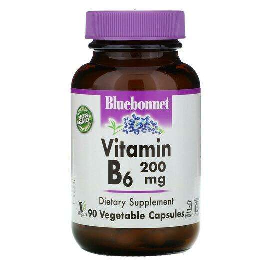Основне фото товара Bluebonnet, Vitamin B-6 200 mg, Вітамін B-6 200 мг, 90 капсул