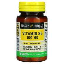 Mason, Vitamin B6 100 mg, Вітамін B6 Піридоксин, 100 таблеток