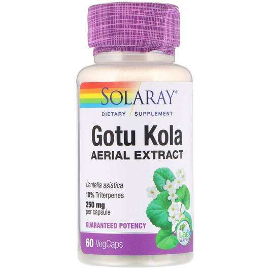Основне фото товара Solaray, Gotu Kola Aerial 250 mg, Готу Кола 250 мг, 60 капсул