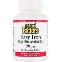 Natural Factors, Easy Iron Fruit Flavor 20 mg, Залізо, 60 табл...