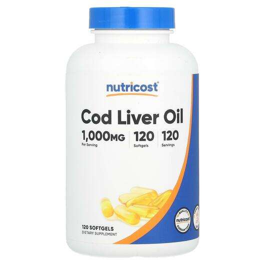 Основне фото товара Nutricost, Cod Liver Oil 1000 mg, Олія з печінки тріски, 120 к...