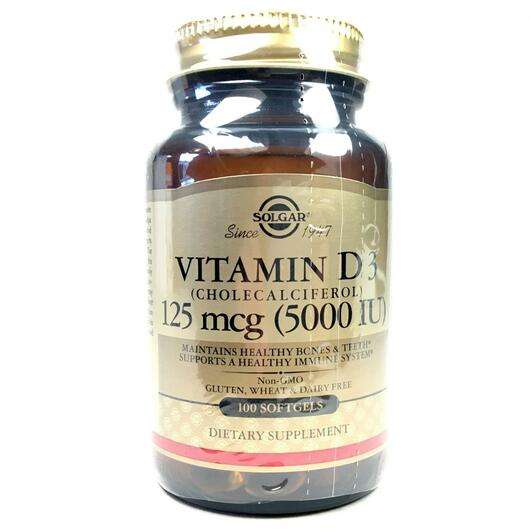 Основне фото товара Solgar, Vitamin D3 125 mcg 5000 IU, Вітамін D3, 100 капсул