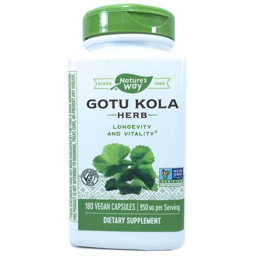 Основне фото товара Nature's Way, Gotu Kola Herb 475 mg, Готу Кола 475 мг, 180 капсул