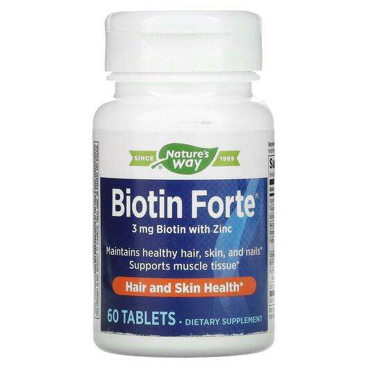 Основне фото товара Nature's Way, Biotin Forte 3 mg with Zinc 60, Цинк, 60 таблеток