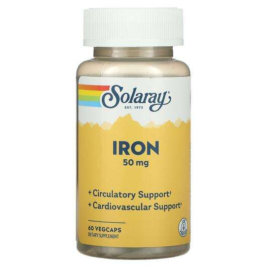 Основне фото товара Solaray, Iron 50 mg, Залізо 50 мг, 60 капсул