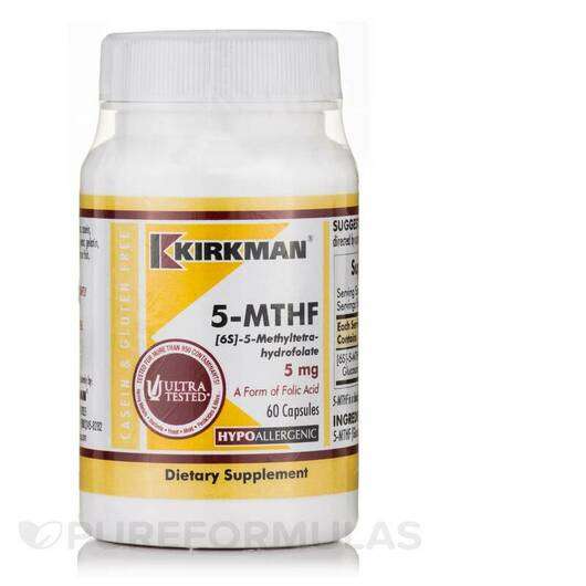 Основне фото товара Kirkman, 5-MTHF [6S]-5-Methyltetrahydrofolate 5 mg, L-5-метилт...