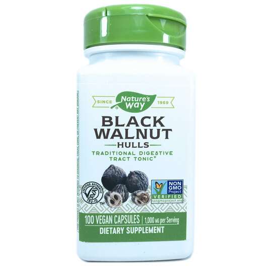 Основне фото товара Nature's Way, Black Walnut Hulls 500 mg, Чорний Горіх 500...