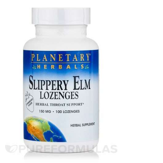 Основне фото товара Planetary Herbals, Slippery Elm Lozenges Strawberry 150 mg, Сл...