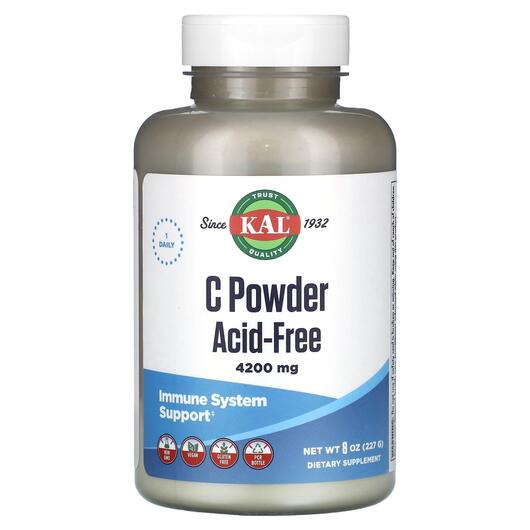 Основне фото товара KAL, C Powder Acid-Free 4200 mg, Вітамін C, 227 г