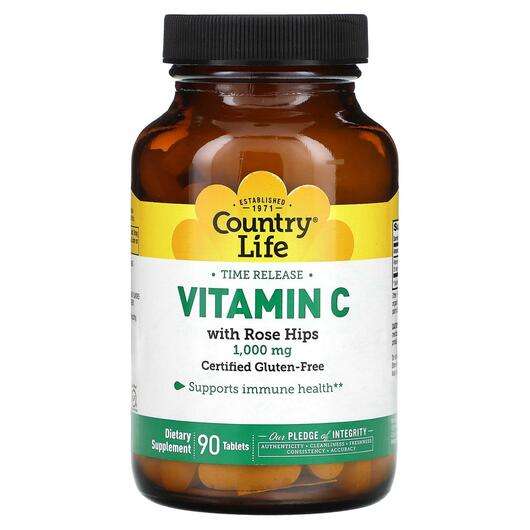 Основне фото товара Country Life, Time Release Vitamin C with Rose Hips 1000 mg, В...