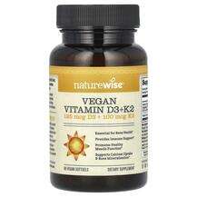 Naturewise, Vegan Vitamin D3 + K2, Вітаміни D3 K2, 60 капсул